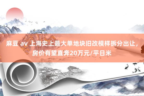 麻豆 av 上海史上最大单地块旧改模样拆分出让，房价有望直奔20万元/平日米