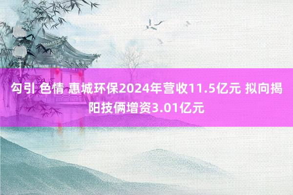 勾引 色情 惠城环保2024年营收11.5亿元 拟向揭阳技俩增资3.01亿元