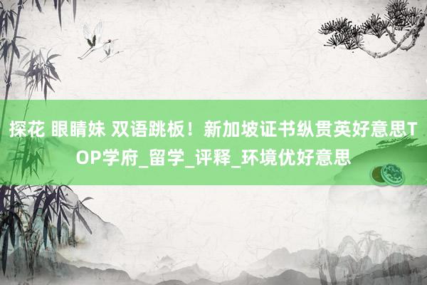 探花 眼睛妹 双语跳板！新加坡证书纵贯英好意思TOP学府_留学_评释_环境优好意思