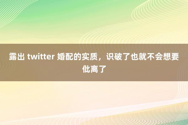 露出 twitter 婚配的实质，识破了也就不会想要仳离了